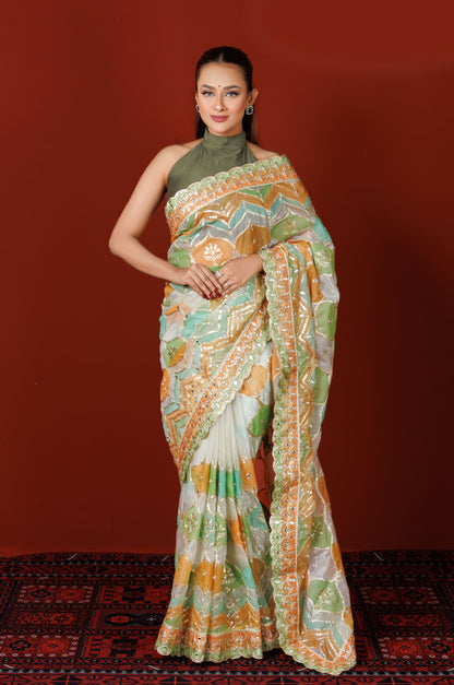 Multicolor Bandhani Georgette Saree - Zaalima Fashion