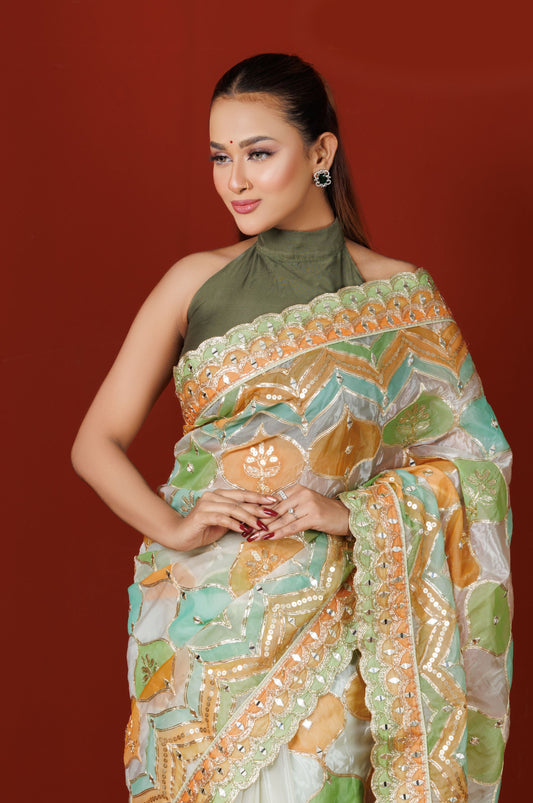 Multicolor Bandhani Georgette Saree - Zaalima Fashion