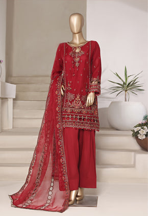 Red Embroidered Cutwork Organza Suit with Farshi Salwar - Sadabahar