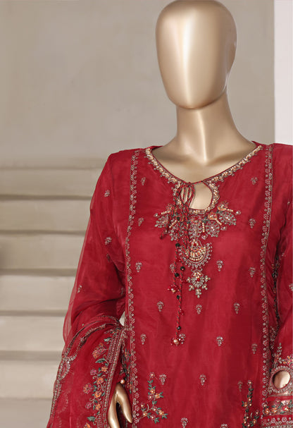 Red Embroidered Cutwork Organza Suit with Farshi Salwar - Sadabahar