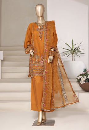 Mustard Embroidered Cutwork Organza Suit with Farshi Salwar - Sadabahar
