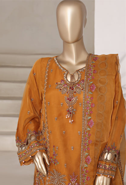 Mustard Embroidered Cutwork Organza Suit with Farshi Salwar - Sadabahar
