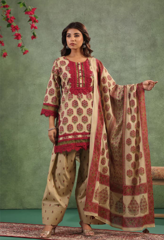 Nazakat Rose Pink Printed Cotton Suit Set with Dupatta for Festive & Ethnic Wear
