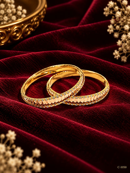 Gold Plated Designer Bangles with Crystal Detailing Jewellery Set
