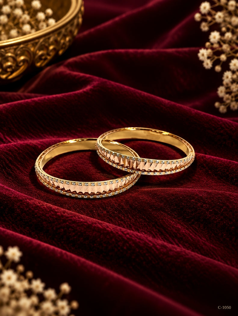 Gold Plated Designer Bangles with Crystal Detailing Jewellery Set