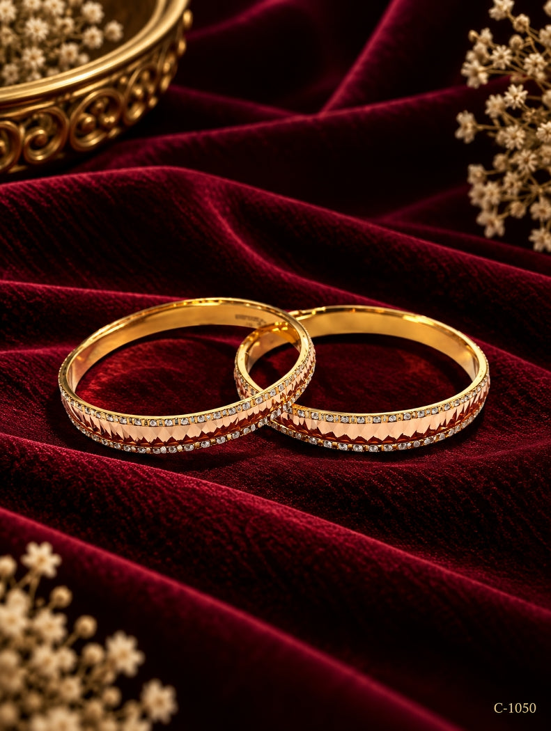 Gold Plated Designer Bangles with Crystal Detailing Jewellery Set