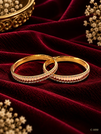 Gold Plated Designer Bangles with Crystal Detailing Jewellery Set