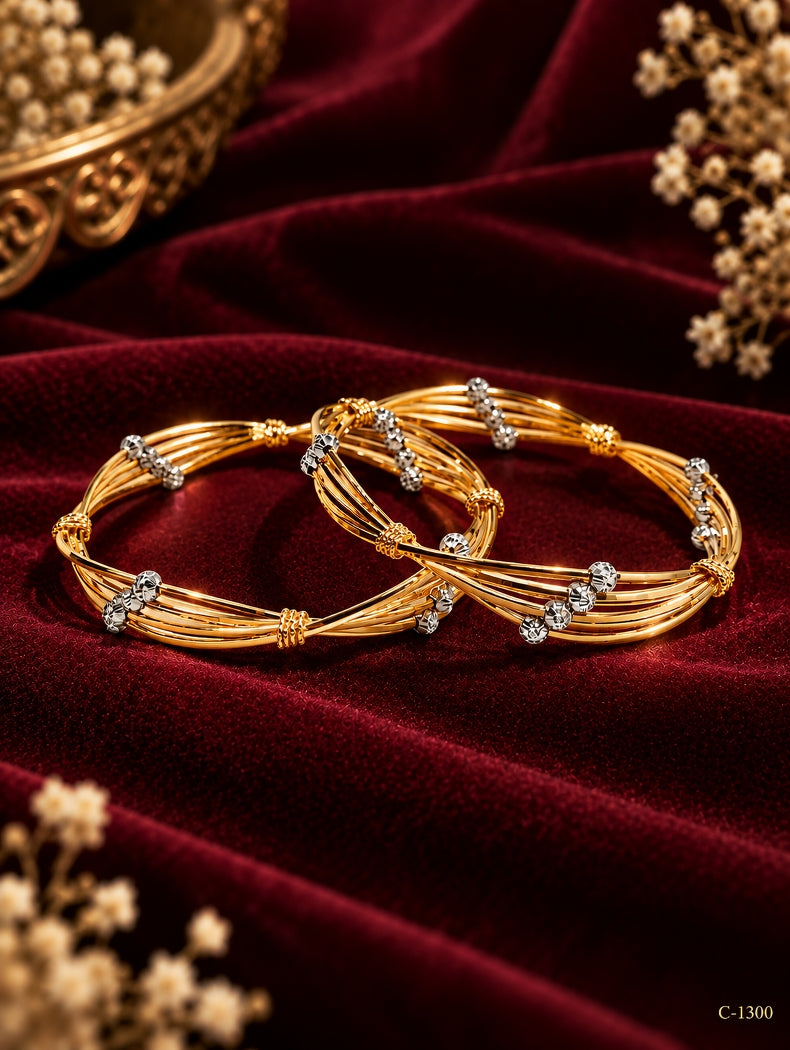 Gold Plated Multi-Layer Bangles with Beaded Detailing Jewellery Set