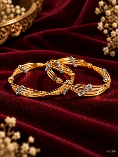 Gold Plated Multi-Layer Bangles with Beaded Detailing Jewellery Set