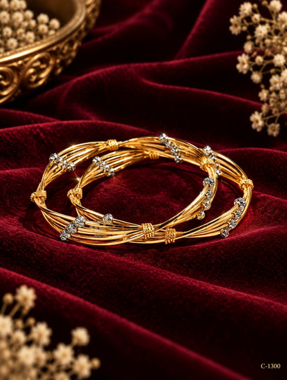 Gold Plated Multi-Layer Bangles with Beaded Detailing Jewellery Set