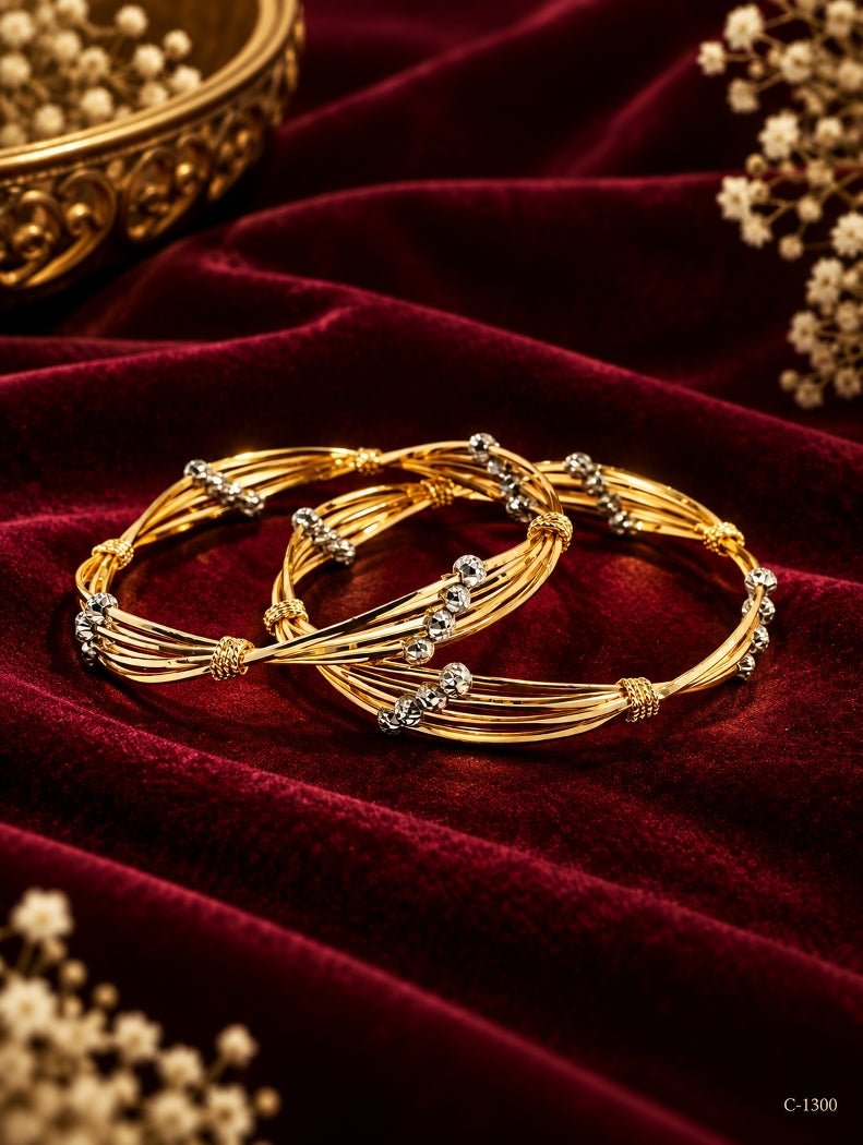 Gold Plated Multi-Layer Bangles with Beaded Detailing Jewellery Set