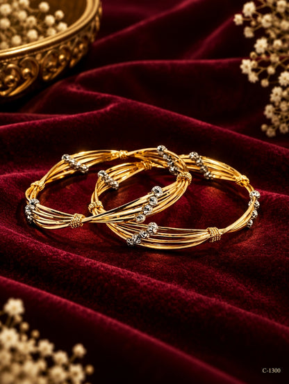 Gold Plated Multi-Layer Bangles with Beaded Detailing Jewellery Set