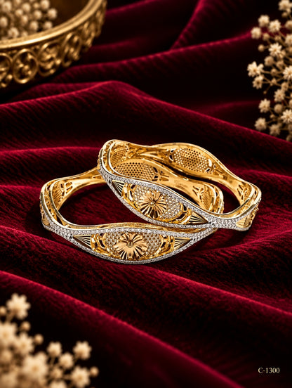 Gold Plated Floral Bangles with Intricate Detailing for Women