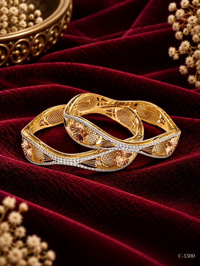 Gold Plated Floral Bangles with Intricate Detailing for Women