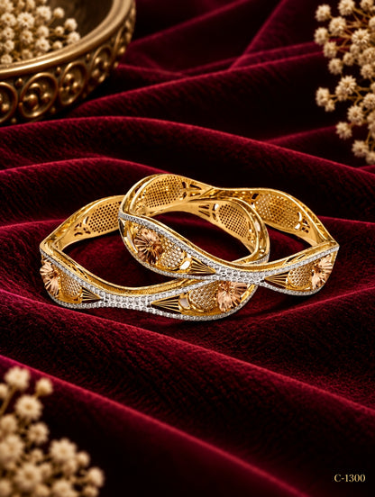 Gold Plated Floral Bangles with Intricate Detailing for Women