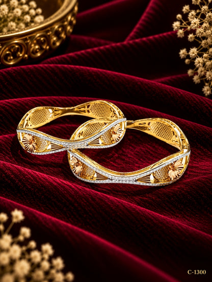 Gold Plated Floral Bangles with Intricate Detailing for Women