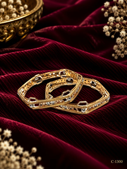 Elegant Gold Plated Geometric Bangles with Stone work Jewellery Set