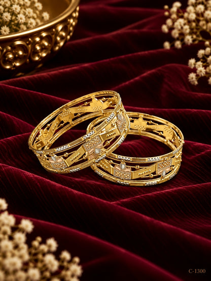 Gold Plated Traditional Designer Bangles with Intricate Motif Jewellery Set