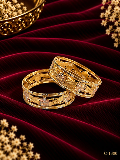 Gold Plated Traditional Designer Bangles with Intricate Motif Jewellery Set