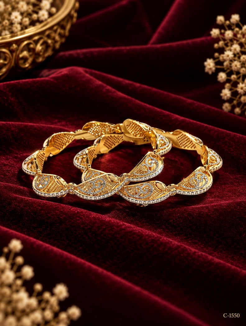 Gold Plated Traditional Bangles with Intricate Detailing Jewellery Set
