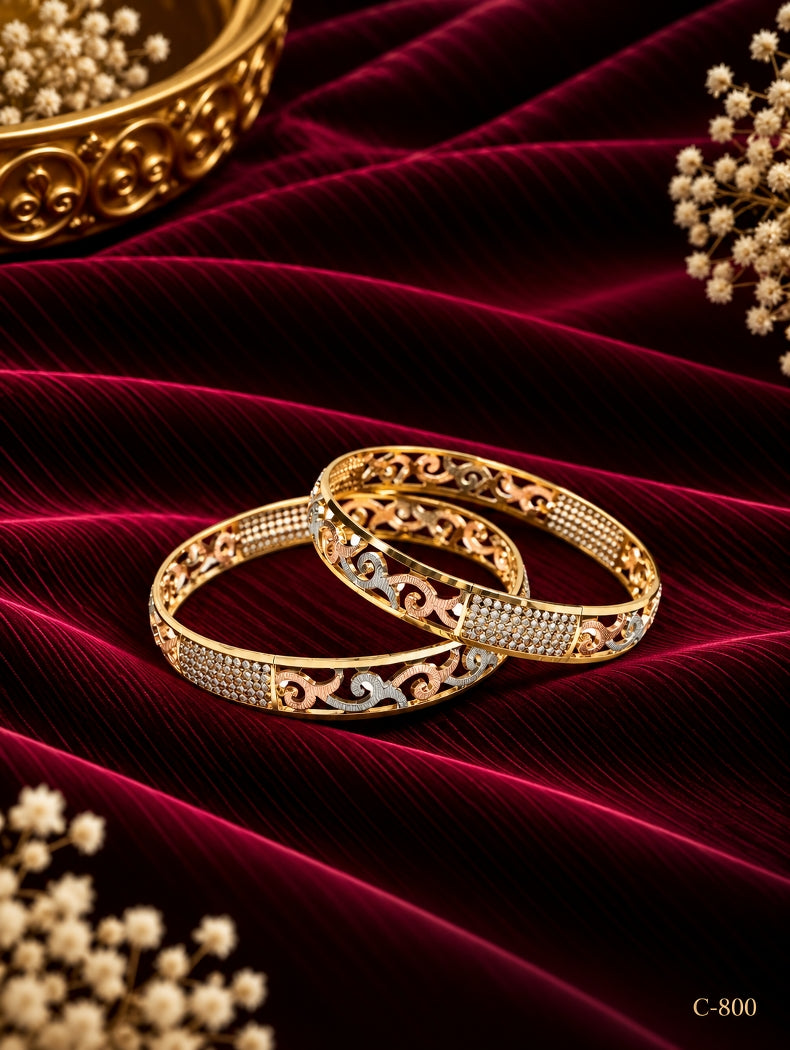 Gold Plated Floral Bangles for Women, Traditional Jewellery Set