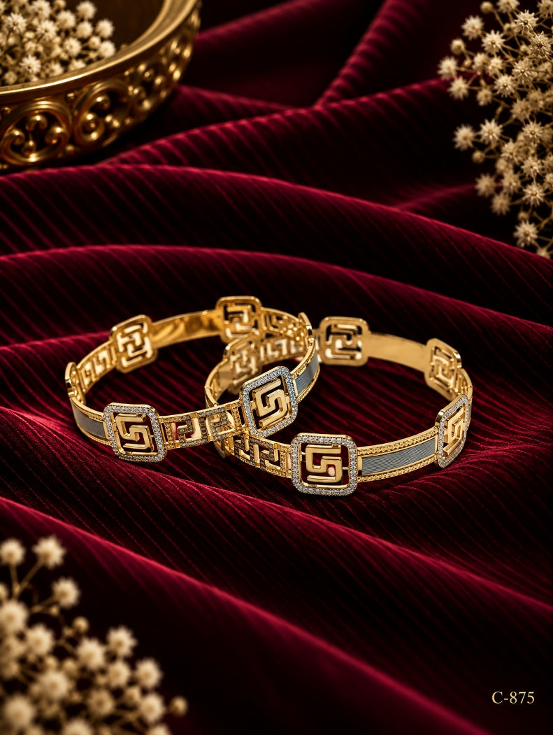 Gold Plated Geometric Bangles for Women Jewellery Set