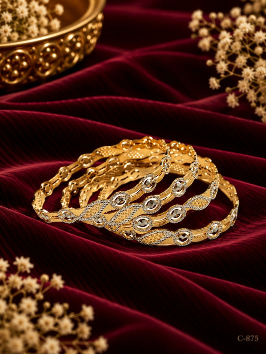 Gold Plated Designer Bangles with Stone Detailing Jewellery Set