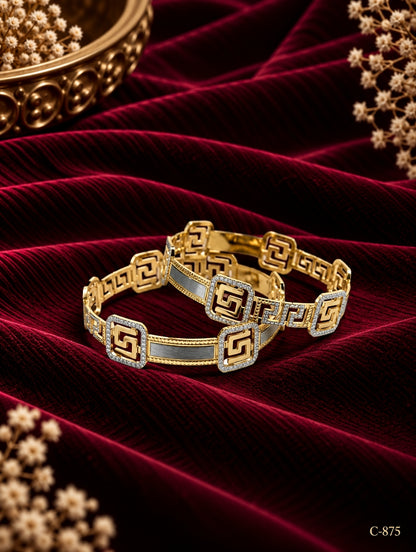 Gold Plated Geometric Bangles for Women Jewellery Set