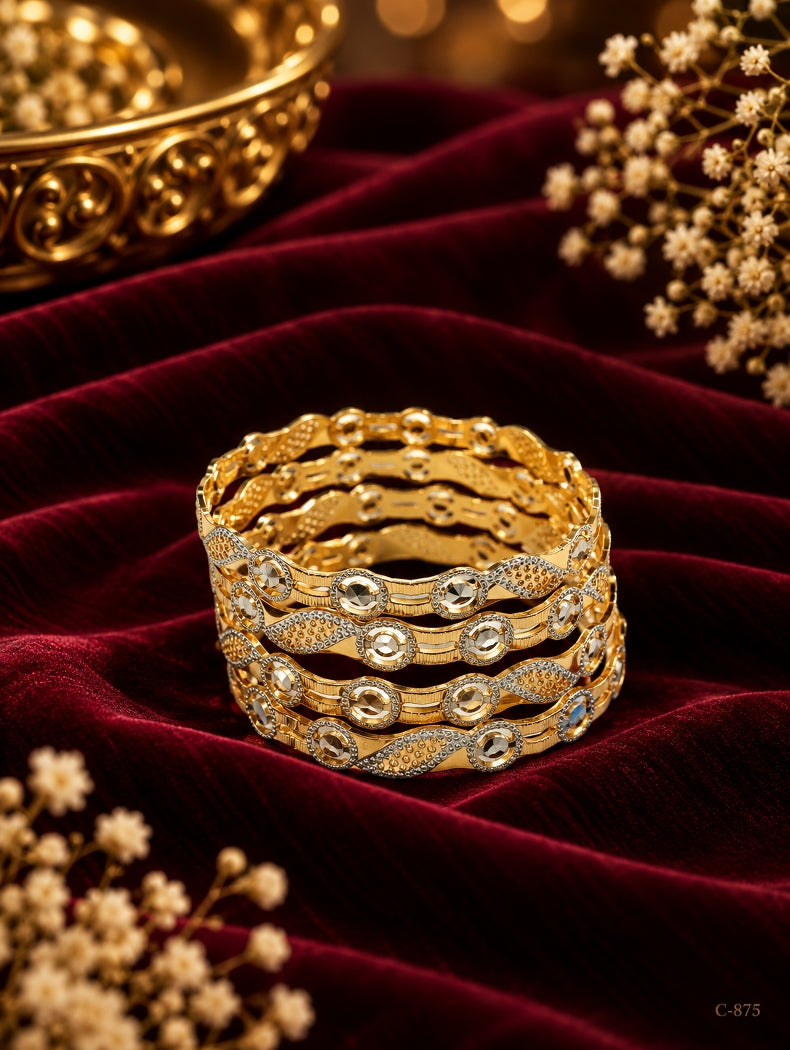 Gold Plated Designer Bangles with Stone Detailing Jewellery Set