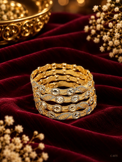 Gold Plated Designer Bangles with Stone Detailing Jewellery Set