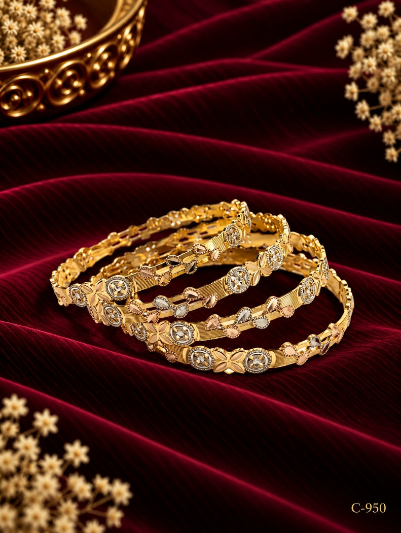 Gold Plated Floral Bangles with Stone Detailing Jewellery Set