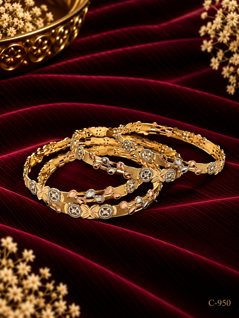 Gold Plated Floral Bangles with Stone Detailing Jewellery Set