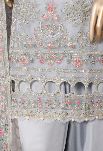 Powder Blue Embroidered Organza Suit with Farshi Salwar - Sadabahar