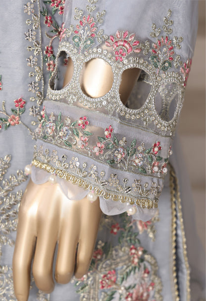 Powder Blue Embroidered Organza Suit with Farshi Salwar - Sadabahar