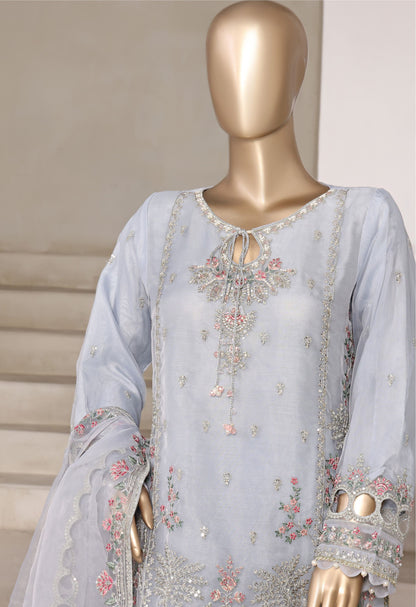 Powder Blue Embroidered Organza Suit with Farshi Salwar - Sadabahar