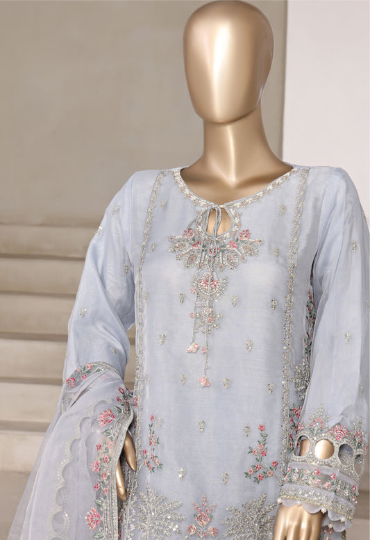 Powder Blue Embroidered Organza Suit with Farshi Salwar - Sadabahar