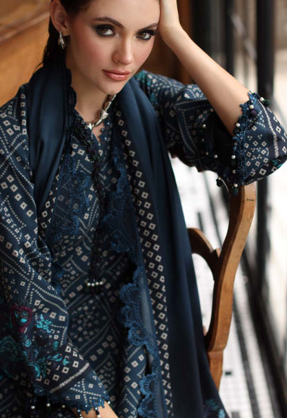 Blue Diamond Pattern Festive Attire Print Linen Suit Set - Charizma's Collection