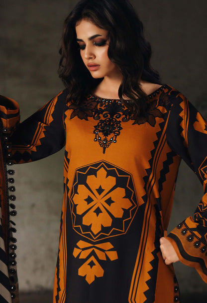 Mustard Black Geometric Printed Linen Suit Set - Charizma's Collection