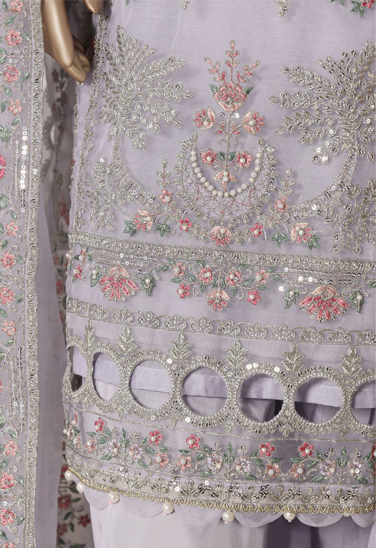 Lilac Hand Embroidered Organza Suit with Farshi Salwar - Sadabahar