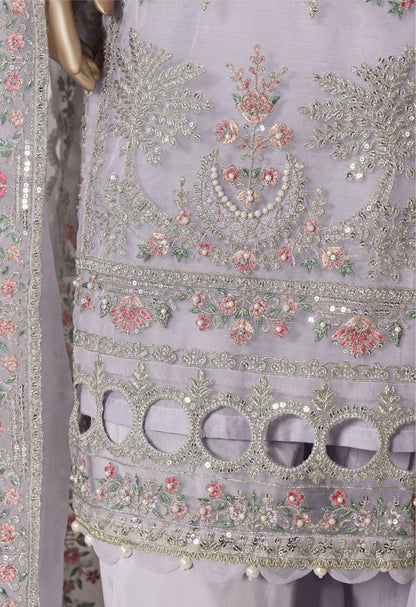 Lilac Hand Embroidered Organza Suit with Farshi Salwar - Sadabahar