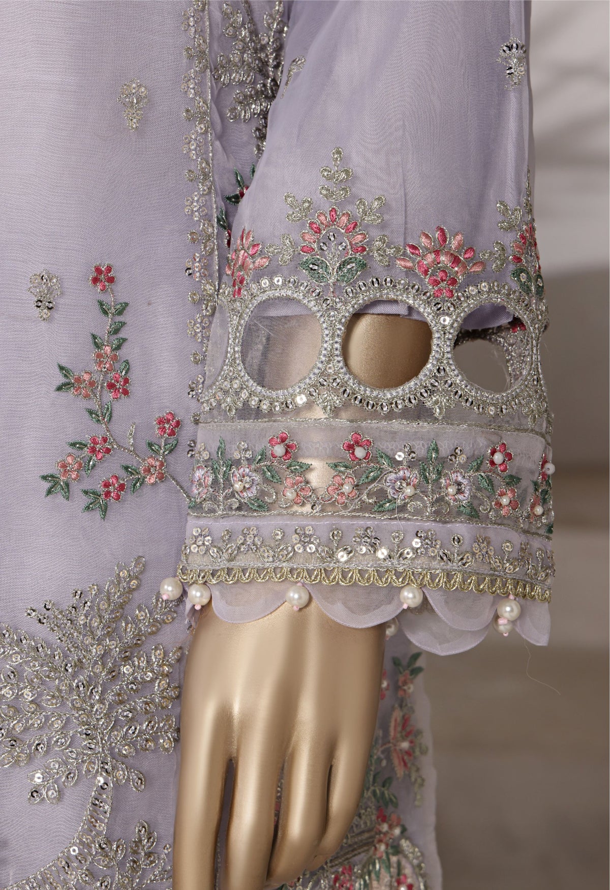 Lilac Hand Embroidered Organza Suit with Farshi Salwar - Sadabahar