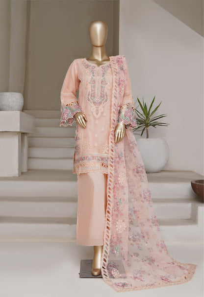 Peach Embroidered Organza Suit with Floral Dupatta - Sadabahar