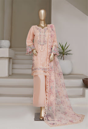Peach Embroidered Organza Suit with Floral Dupatta - Sadabahar