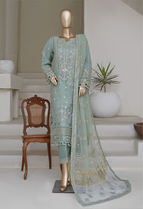 Sea Green Embroidered Organza Suit - Sadabahar