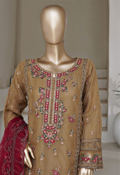 Olive Embroidered Organza Suit with Red Dupatta - Sadabahar
