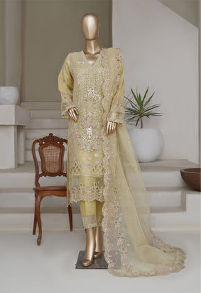 Yellow Embroidered Organza Suit - Sadabahar