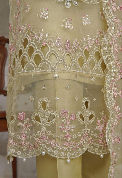 Yellow Embroidered Organza Suit - Sadabahar