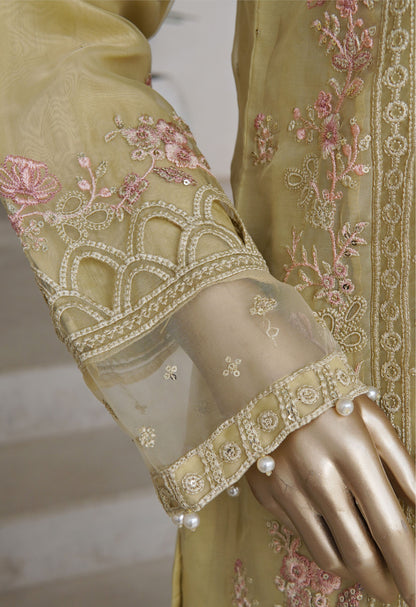 Yellow Embroidered Organza Suit - Sadabahar