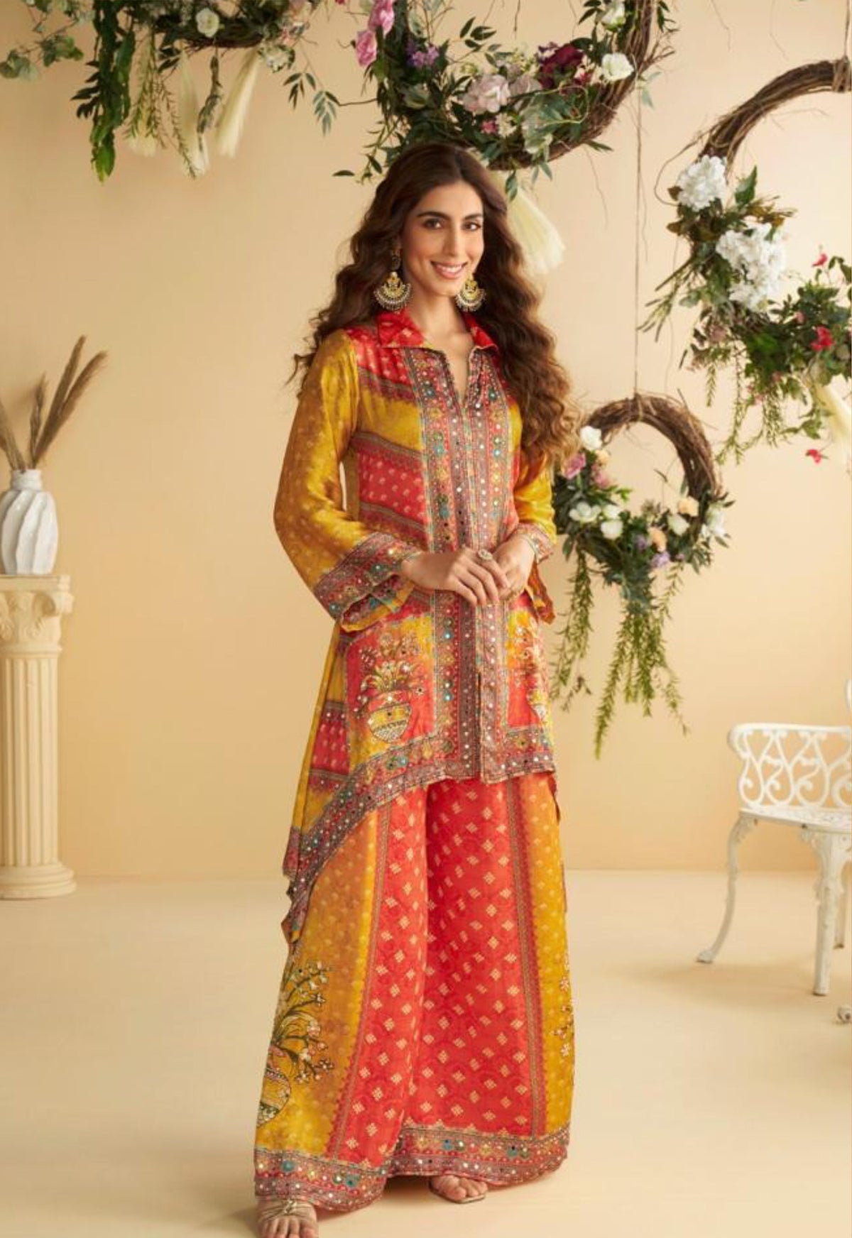 Vibrant Crepe Silk Festive Printed Co-ord Set - Zaalima Fashion