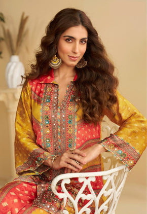 Vibrant Crepe Silk Festive Printed Co-ord Set - Zaalima Fashion